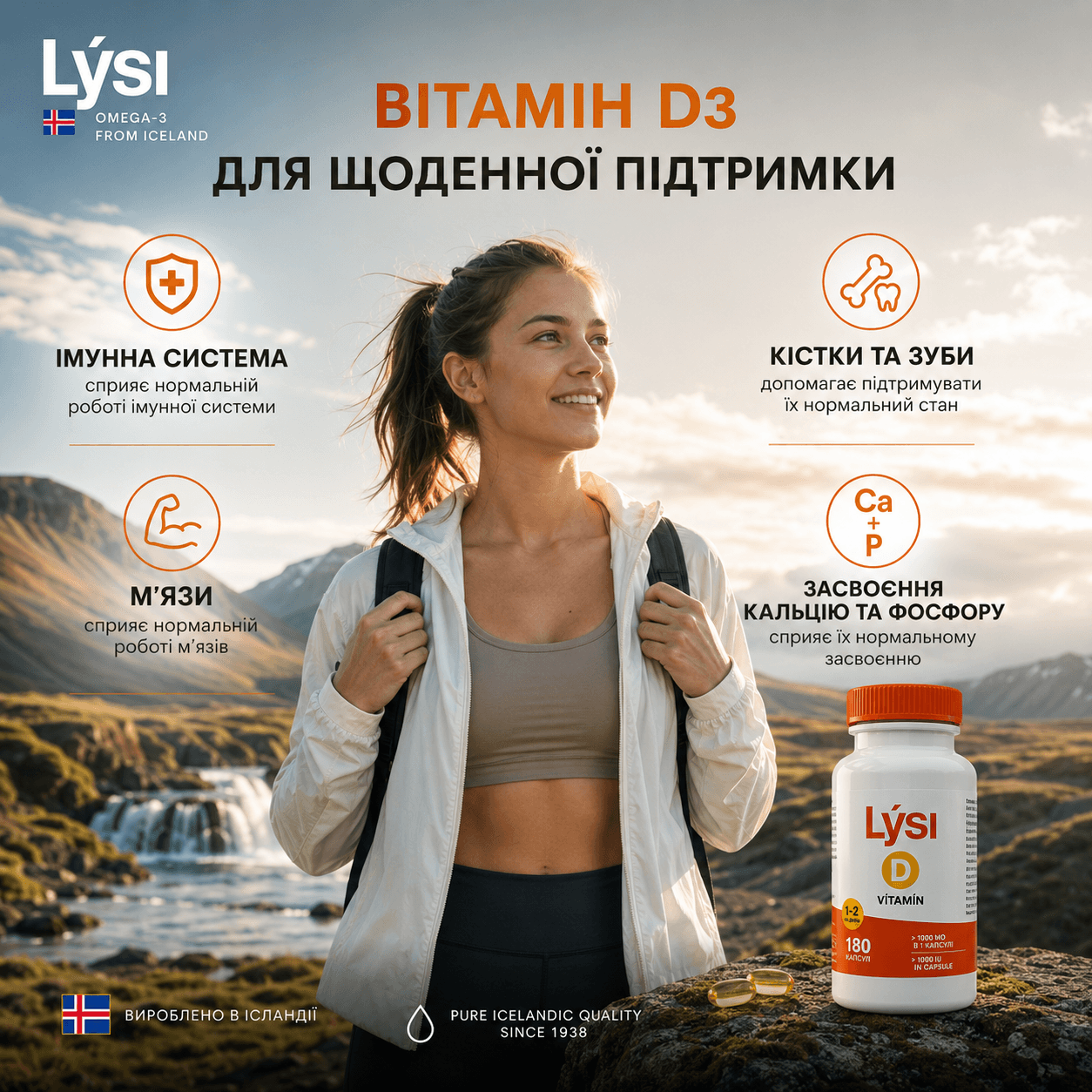 Lysi vitamins Вітамін D3 Lysi 1000 МО (25 мкг) з Омега-3, 180 капсул - Зображення 5